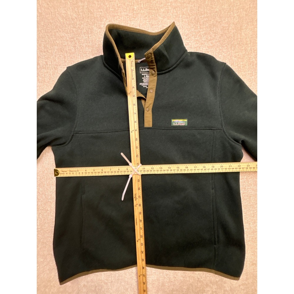 LL Bean Men Sweater Fleece Pullover Large Green Snap Neck 298050 Midweight L REG - Picture 6 of 8